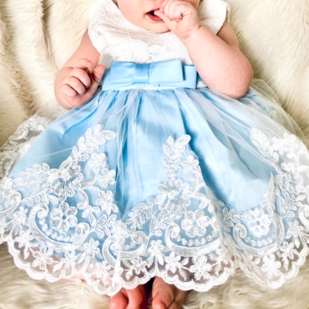 Blue and white lace dress